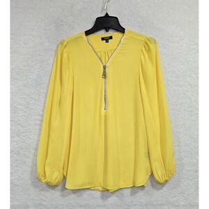 Premise Studio Yellow Blouse Shirt with Embellished Gold 1/2 Zipper Size Medium